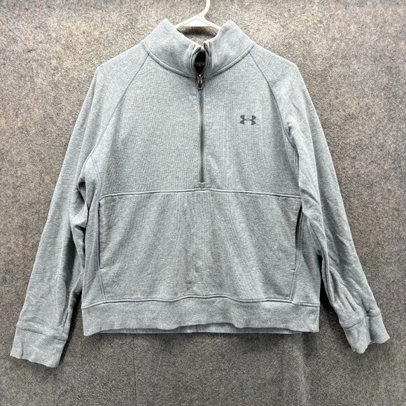 Under Armour Sweatshirt Womens Medium Gray Half Zip Pullover Loose Fit Logo - Picture 1 of 11